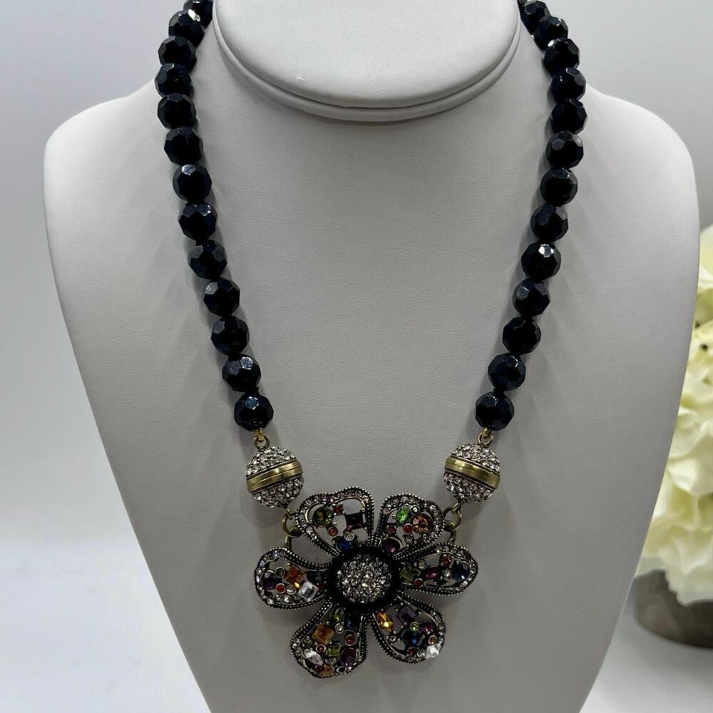 Heidi Daus Black Beaded‎ Rhinestone Flower Magnetic Versatile Bracelet Necklace